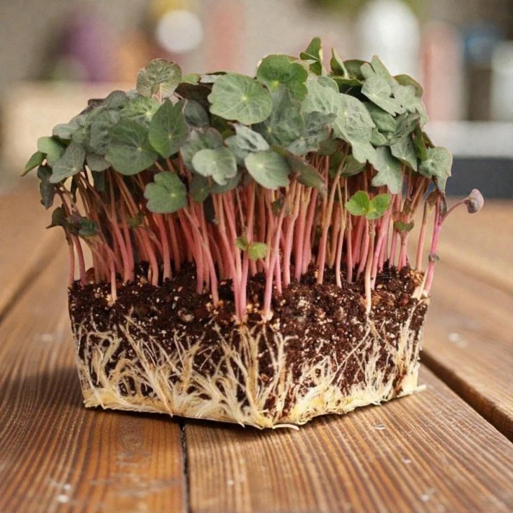 Micropousse de capucine sur terreau